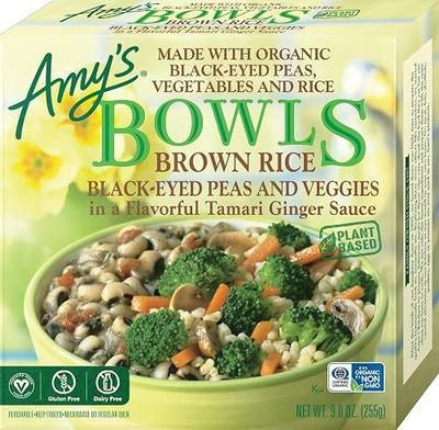 Amy's Frozen Meals, Vegan Brown Rice, Black Eyed Peas and Veggies, Made With Organic Vegetables, Gluten Free Microwave Meals, 9 Oz