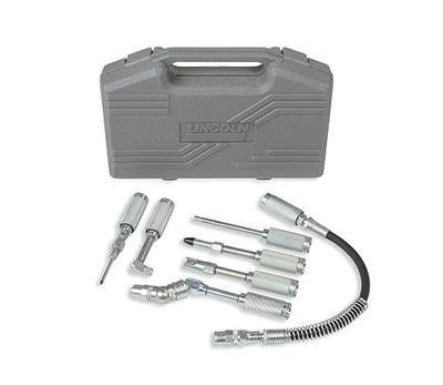 Lincoln 58000 Grease Lubrication Adapter Kit, High-Tolerance, Quick-Connect Couplings, Lube Tool, Straight Extension, 12" Hose, Rubber Tipped Nozzle, Needle Nozzle, 360 and 90 Degree Couplers