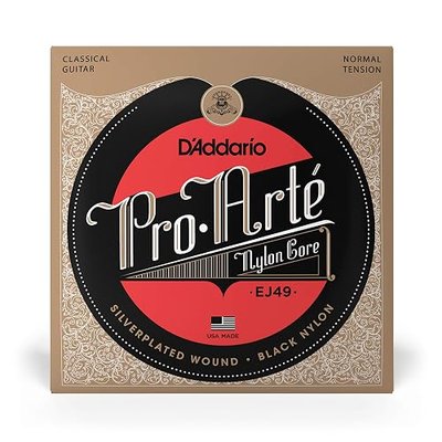 D'Addario Guitar Strings - Pro-Arte Classical Guitar Strings - EJ49 - Nylon Guitar Strings - Silver Plated Wound, Black Nylon Core - Normal Tension