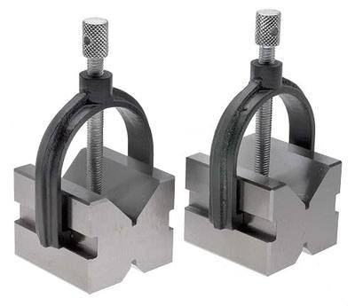 VME VB-1 V Block and Clamp Set 1 Inch Capacity Precision Machinist Workholding Pair 1-5/8 Inch Wide Hardened Steel V Blocks for Milling Drilling Inspection and Metalworking