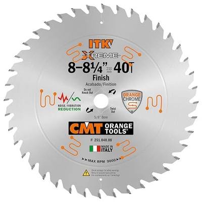 CMT Orange Tools 251.040.08- ITK Fine Finishing Saw Blade D=8-8-1/4 B=5/8 ß=ATB 15 K=0.094 P=0.064 a=10