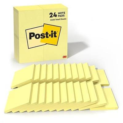 Post-it Notes, 3 x 3 in, The Iconic Canary Yellow Note, 24 Pads | School Supplies and Office Products