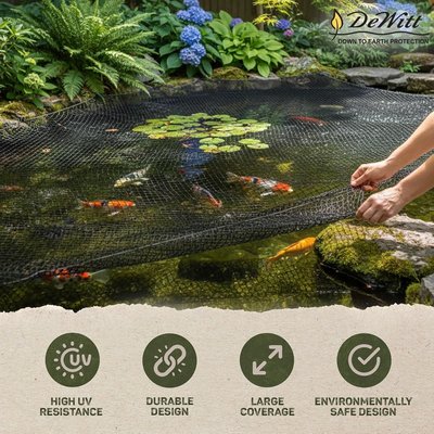 Dewitt Pond Netting - 1/4 in Mesh Koi Guard - 12 x 20 ft - Polypropylene | Black, Rectangular, UV-Treated Strands, Bird And Predator Deterrent, Leaf And Debris Barrier, Reusable Seasonal Cover