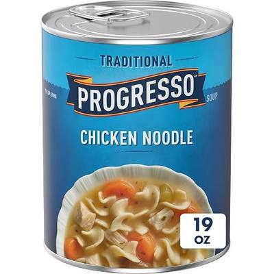 Progresso Traditional Chicken Noodle Canned Soup, 19 oz | White meat chicken, egg noodles & savory vegetables in flavorful broth, 100 calories per serving, No artificial flavors