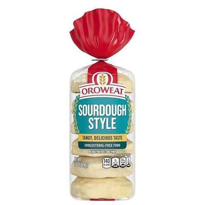 Oroweat Sourdough English Muffins, 6 count, (2.17 oz each), English Muffins, 13 oz Bag | 6 Sliced English Muffins | A Cholesterol Free Food | No High Fructose Corn Syrup