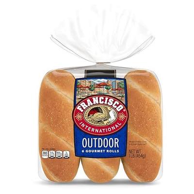 Francisco International Outdoor Gourmet Rolls, 6 Count, (2.67 oz Each), White Sandwich Rolls, 16 oz Bag