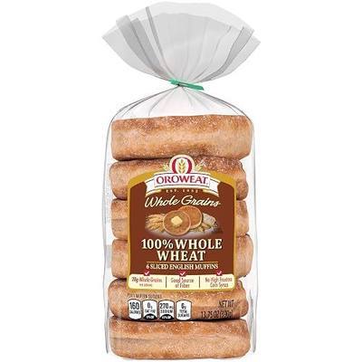 Oroweat Whole Grains Whole Wheat English Muffins, 6 count, (2.29 oz each), Pre-sliced English Muffins, 13.75 oz Bag