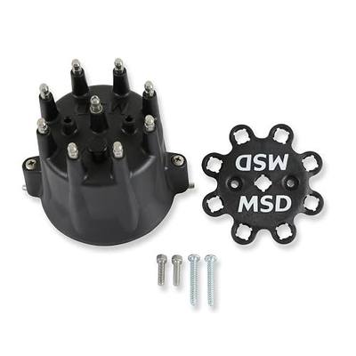 MSD 84333 Black, V8 Distributor Cap with HEI Terminals and Spark Plug Wire Retainer