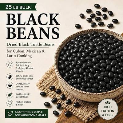 Black Beans, 25 lb – Dried Black Turtle Beans for Cuban, Mexican & Latin Cooking – High Protein Bulk Foodservice Beans