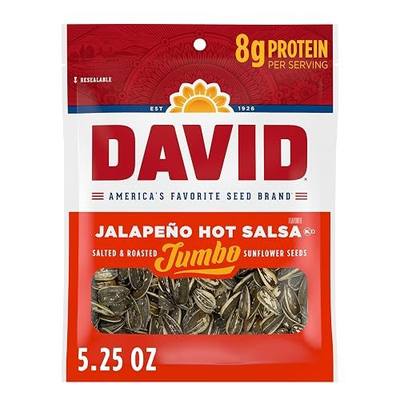 DAVID SEEDS Roasted and Salted Jalapeño Hot Salsa Jumbo Sunflower Seeds, Keto Friendly, 5.25 oz, 12 Pack