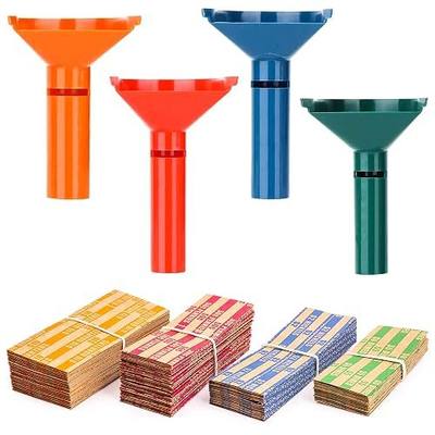 PM Company Color-Coded Coin Counting Tube with 150 Assorted Flat Coin Wrappers for Pennies Through Quarters (05032), Blue; Green;Orange;red, Set of 4