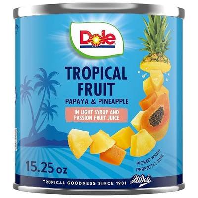 Dole Canned Mixed Tropical Fruit (Pineapple & Papaya) in Light Syrup & Passion Fruit Juice, 15.25 Oz