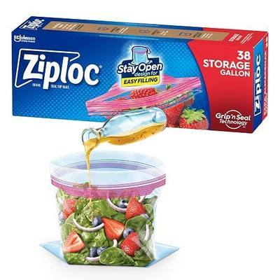 Ziploc Gallon Food Storage Bags, Stay Open Design with Stand-Up Bottom, Easy to Fill, 38 Count