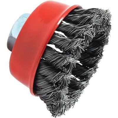 Forney 72757 2-3/4-Inch Knot Wire Cup Brush | Features rugged twist knot wire with a 5/8-inch-11 threaded arbor. Ideal for heavy-duty cleaning and rust removal.