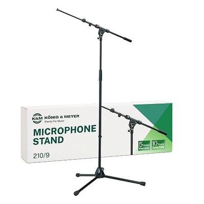 K&M König & Meyer 21090.500.55 Tripod Microphone Stand - Adjustable Telescoping 2-Piece Boom Arm - Professional Grade - Heavy Duty with Folding Leg Base - German Made Black
