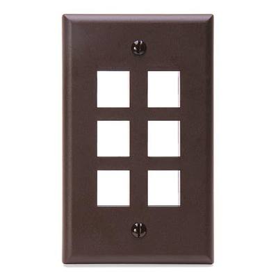 Leviton QuickPort Wallplate, Single Gang, 6-Port, 41080-6BP, Brown