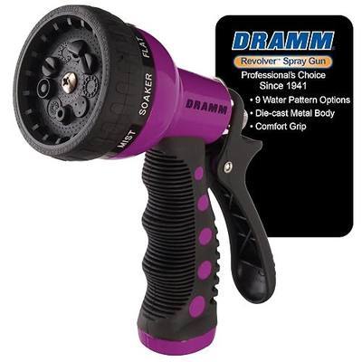 Dramm Revolver Heavy Duty Metal Garden Hose Nozzle – 9 Spray Patterns, High Pressure Jet, Thumb-Control Flow, Ergonomic Grip – Berry
