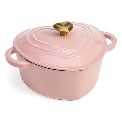 Paris Hilton Enameled Cast Iron Dutch Oven Pot with Lid, Heart-Shaped Dutch Oven, Durable Cast Iron Pot with Dual Handles, Oven Safe to 500°F, Works on All Stovetops, 2-Quart, Pink