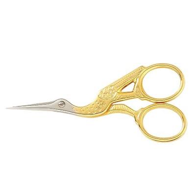Gingher 3.5" Stork Embroidery Scissors for Snips on Thread & Fabric, Gold | Precise Craft Scissors for Needlework & Yarn Cutting, Gold-Plated Handles, Hand-Finished Forged Steel Blades, Leather Sheath
