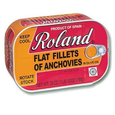 Roland Foods Flat Anchovy Fillets Packed in Olive Oil, Wild Caught from Spain, 28 OZ Can