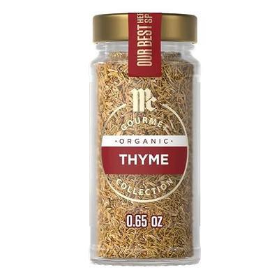 McCormick Gourmet Collection Thyme, Organic, Non GMO, Our Best Herbs & Spices, Warm, Aromatic Flavor Enhances Soups, Stews, Grilled Meats, Vegetables & Mediterranean Dishes, 0.65 oz