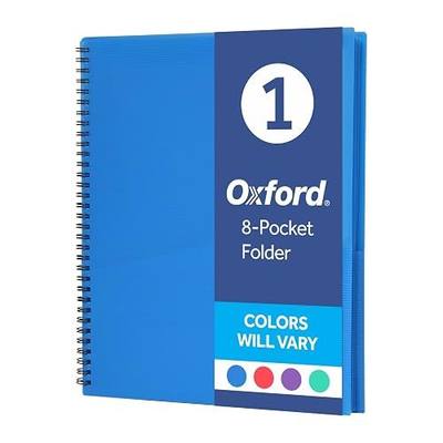Oxford Poly 8-Pocket Organizer, Letter Size Folder, Durable Translucent Poly, Wire Binding, Holds 200 Sheets, Assorted Colors (Red, Blue, Green and Purple), No Color Choice, 1 Per Pack (5740404)