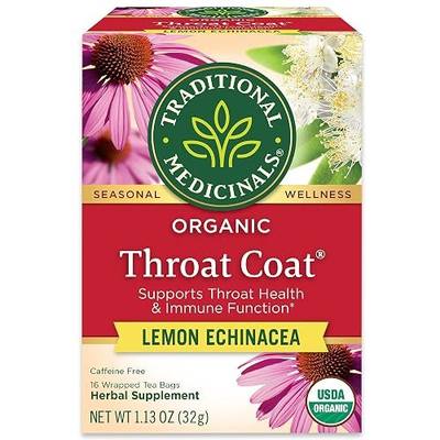 Traditional Medicinals, Organic Throat Coat Lemon Echinacea - Supports Throat Health - Kosher, Non-GMO, Caffeine-Free, Compostable, 16 ct | Supports Throat Health, Kosher, Non-GMO, Caffeine-Free, Compostable