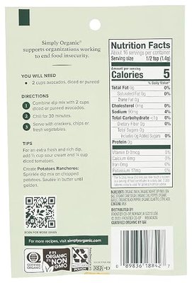 Simply Organic Dip Mix, Guacamole, 0.8 Ounce