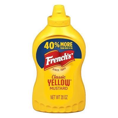 French’s Yellow Mustard, Classic, Stone-Ground #1 Grade Mustard Seeds, Product of the USA, Gluten Free, No Artificial Flavors, For Burgers, Brats, Hot Dogs, 20 oz
