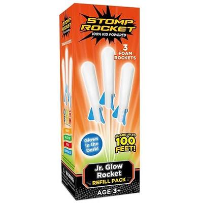 Stomp Rocket Jr Glow Rocket Refill Pack Soars Up to 100ft, 3 Rockets | Glow In The Dark Soft Foam Replacement Rockets - Fun Outdoor Play Kids Toys Gifts for Boys & Girls