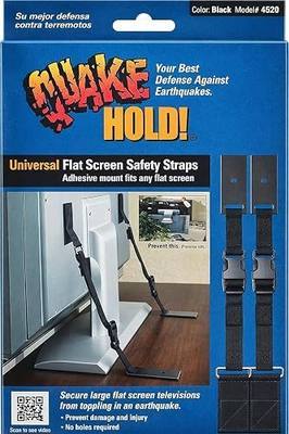 QuakeHold! 4520 Universal Flat Screen TV Safety Straps, Black Nylon | Anti-Tip Adhesive Straps help secure TVs & furniture against earthquakes, fire and floods with easy, tool-free installation.