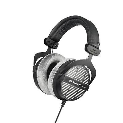 beyerdynamic DT 990 PRO, 250 Ohm, Open Back, Over Ear, Wired Headphones, 3m Coiled Cable, Black with Grey Velour Ear Pads | 3m Coiled Cable with 3.5mm Plug and 1/4 Adapter, Silver-Grey Velour Pads, Handmade in Germany