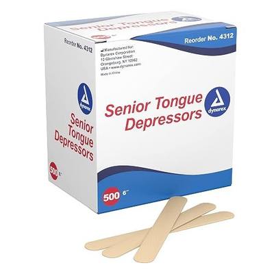 Dynarex Tongue Depressors Wood, Senior 6", Non-Sterile, with Precision Cut and Polished Smooth Edges, for Medical Uses, 1 Box of 500 Tongue Depressors