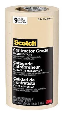 Scotch Contractor Grade Masking Tape, 0.94 inches by 60.1 Yards (540 Yards Total), 2020, 9 Rolls