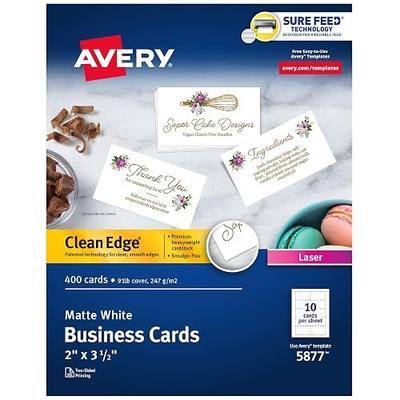Avery Clean Edge Printable Business Cards, Sure Feed Technology, 2" x 3.5", White, 400 Blank Cards for Laser Printers (5877)
