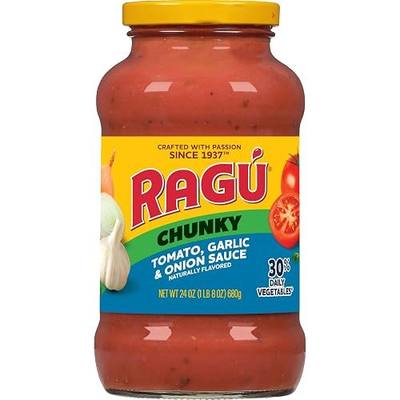RAGÚ Chunky Tomato, Garlic and Onion Pasta Sauce, Diced Tomatoes, Delicious Garlic and Onions, and Italian Herbs and Spices, 24 oz