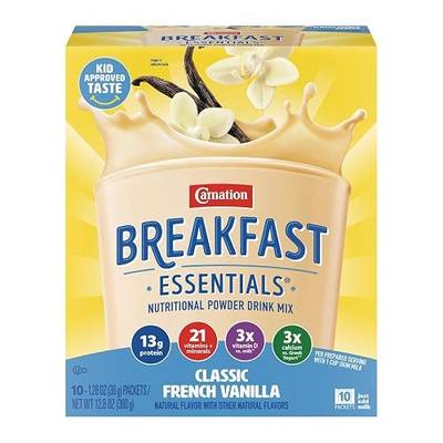 Carnation Breakfast Essentials Powder Drink Mix, Classic French Vanilla, 10 Count Box of Packets