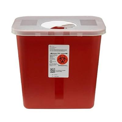 Kendall Multi-Purpose Sharps Containers 2 Gallon 10" h X 7.25" d X 10.5" w Red Container W/Rotor Lid - Model 8970 - Each