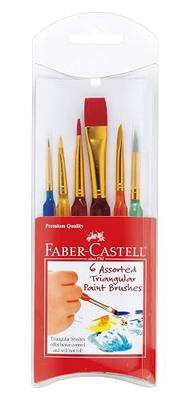 Faber-Castell Triangular Paint Brush Set - 6 Assorted Sizes - Paintbrushes for Kids