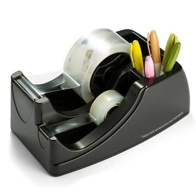 Officemate Recycled 2-in-1 Heavy Duty Tape Dispenser, 1" and 3" Cores, Black (96690)