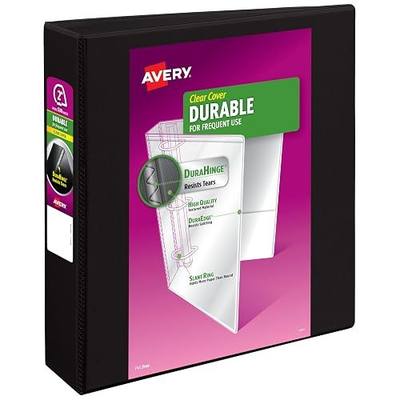 Avery Durable View 3 Ring Binder, 2 Inch Slant Rings, 530-Sheet Capacity, DuraHinge, 2.8 Inch Wide Spine, Customizable Clear Cover and Spine, 1 Black Binder (17031)