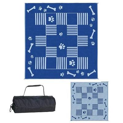 Ming's Mark DA3 Stylish Camping Reversible Dog Paw/Bone Patio Mat - 9' x 9', blue/white