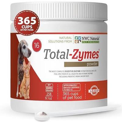 NWC Naturals Total-Zymes Digestive Enzymes for Cats and Dogs, Unflavored, Gut Health with Prebiotic to Support Food Digestion & Absorption, 365 Servings - 8 Ounces | Unflavored Daily Powder, Mix 1 Scoop per Cup of Food, 16 Plant-Based Enzymes and Prebiotic Support Digestion and Absorption