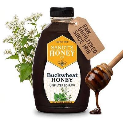 Sandt’s Buckwheat Honey | 100% Pure Raw & Unfiltered | Rich Flavor | 32 oz | Dark brown buckwheat honey with a strong, distinct flavor for tea, toast, baking, sauces, marinades, and everyday cooking