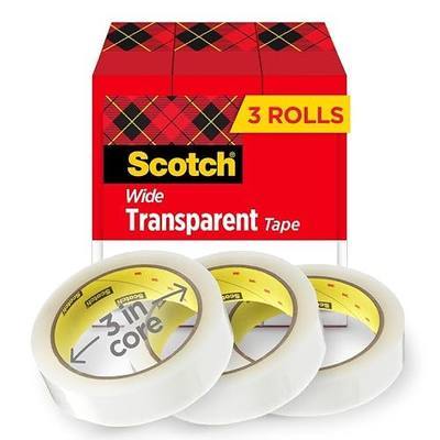 Scotch Transparent Tape, Clear Tape Engineered for Office and Home Use, 3 Inche Core, 1 in x 2592 in, 3 Rolls