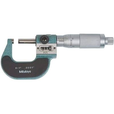 Mitutoyo 193-211 Digit Outside Micrometer, 0-1" Range, 0.0001" Graduation, ±0.0001" Accuracy, Inch Vernier Scale with Digit Counter, Friction Thimble, Carbide Measuring Faces for Precise Measurements | 0.0001" Graduation
