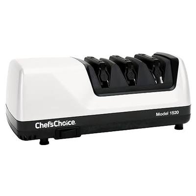 Chef’s Choice Professional Electric Knife Sharpeners for 15- and 20-Degree Straight-Edge and Serrated Knives with Diamond Abrasives & Precision Angle Control, 3-Stage, White
