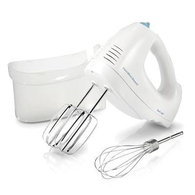 Hamilton Beach 6-Speed Electric Hand Mixer With QuickBurst and Bowl Rest | Powerful 250 Watt Motor | Traditional Beaters | Snap-On Storage Case | White | 62682G