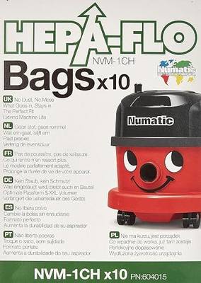 Numatic NVM-1CH HepaFlo' Disposable Filter Bags Pack - for the "Henry" HVR200A, the "Hetty" HET200A, the "James" JVP180, and the "Henry Micro" HVR200M Vacuum Cleaners - (10-Bags Per Pack)