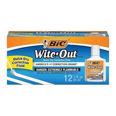 BIC Wite Out Quick Dry Correction Fluid, 20 mL, White, Goes on Easy With A Reduced Dry Time, 12-Count Pack